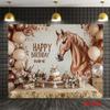 2D Cowgirl Party with Brown Horse and Flowers Backdrop Photography Background Banner