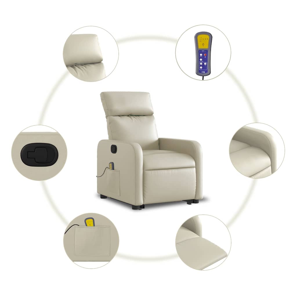 Massage Recliner with Rising Assistance Cream Artificial Leather