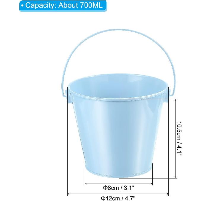 PATIKIL 4.7 Inch Colored Metal Buckets, 4 Pack Pencil Holder Buckets Round Metal Planter Pails Container with Handles for Classroom Crafts, Light