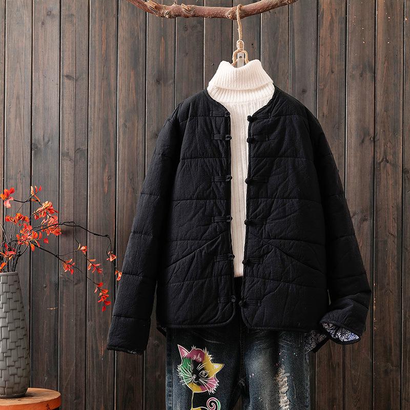 

Women s Retro Korean Style Cotton-Padded Jacket - Chinese Ethnic Design for Autumn/Winter 2024. L чорний