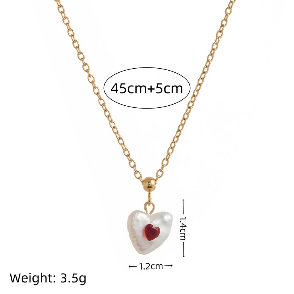 Niche Women'S Pearl Love Pendant Necklace Colored Zircon Temperament Diamond-Set Heart-Shaped Cold Wind