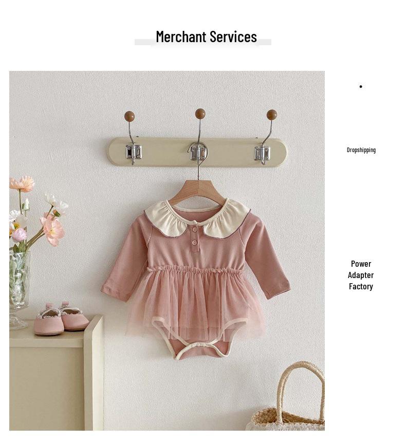 New Autumn Baby Girls' Long Sleeve Romper with Peter Pan Collar Mesh Bodysuit