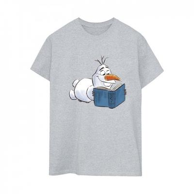 Damen/Damen Frozen Olaf Reading Baumwoll-Boyfriend-T-Shirt