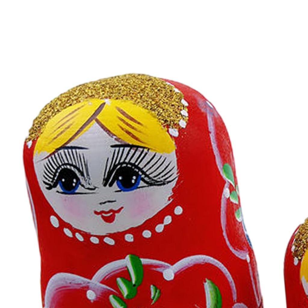 5 Pieces Matryoshka Doll Stacking Set Cartoon Figures Crafts Cute Traditional Wooden Russian