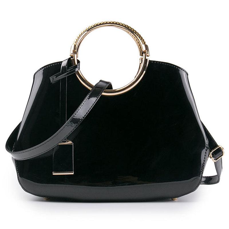 European and American New Trend Glossy Patent Leather Carrying Ring Women's Bag Crossbody Portable Shoulder Bag