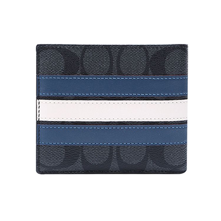 Coach 3 In 1 Wallet With Logo Short Foldable Detachable Card Holder Canvas And Cowhide Men Wallets Black Blue White 3008-QBOH0