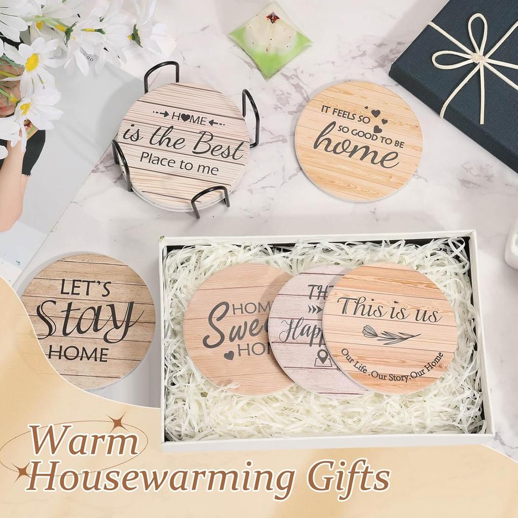 Billbotk Farmhouse Coasters Set of 8, Ceramic Drink Coaster for Coffee Table Decor, Funny House Warming Gifts for New Home, 4 Inches