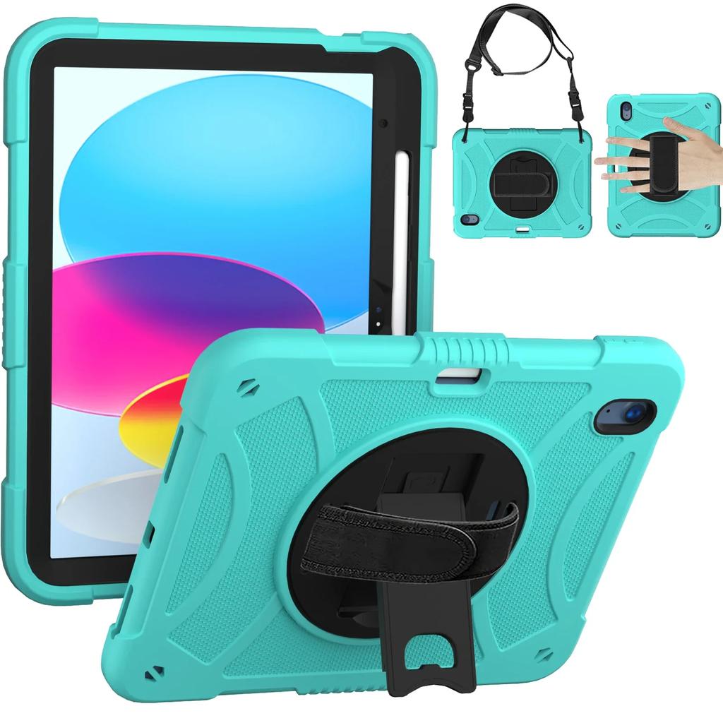 360° Rotating Kids Stand Tablet Case for IPad Pro11 Air4 Air5 Air3 10th 9th 8th 7th Gen Mini6 Cover Shockproof +Shoulder Strap