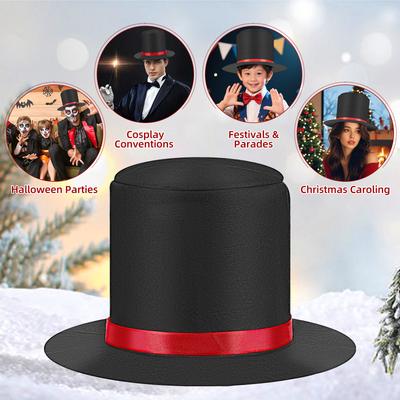 1pc Christmas Snowman Hat Diy Fabric Cap Black Magician Style Holiday Decoration Winter Festive Ornament Outdoor Party Decor