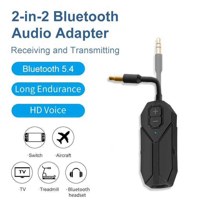 

Bluetooth 5.4 Audio Transmitter Receiver 3.5mm AUX Wireless Adapter Hifi Stereo Music With Mic For Car Airplane TV PC Earphone чорний