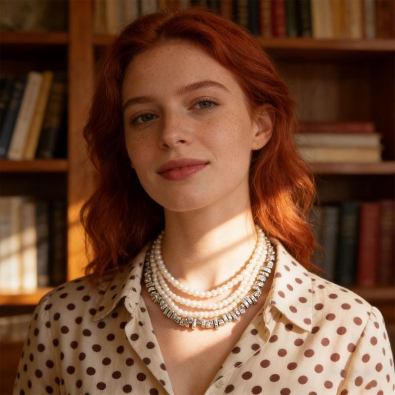 Double Layer Geometric Designs Collar Necklace with Imitation Pearls for Women Trendy Neckchain Fashion Jewelry