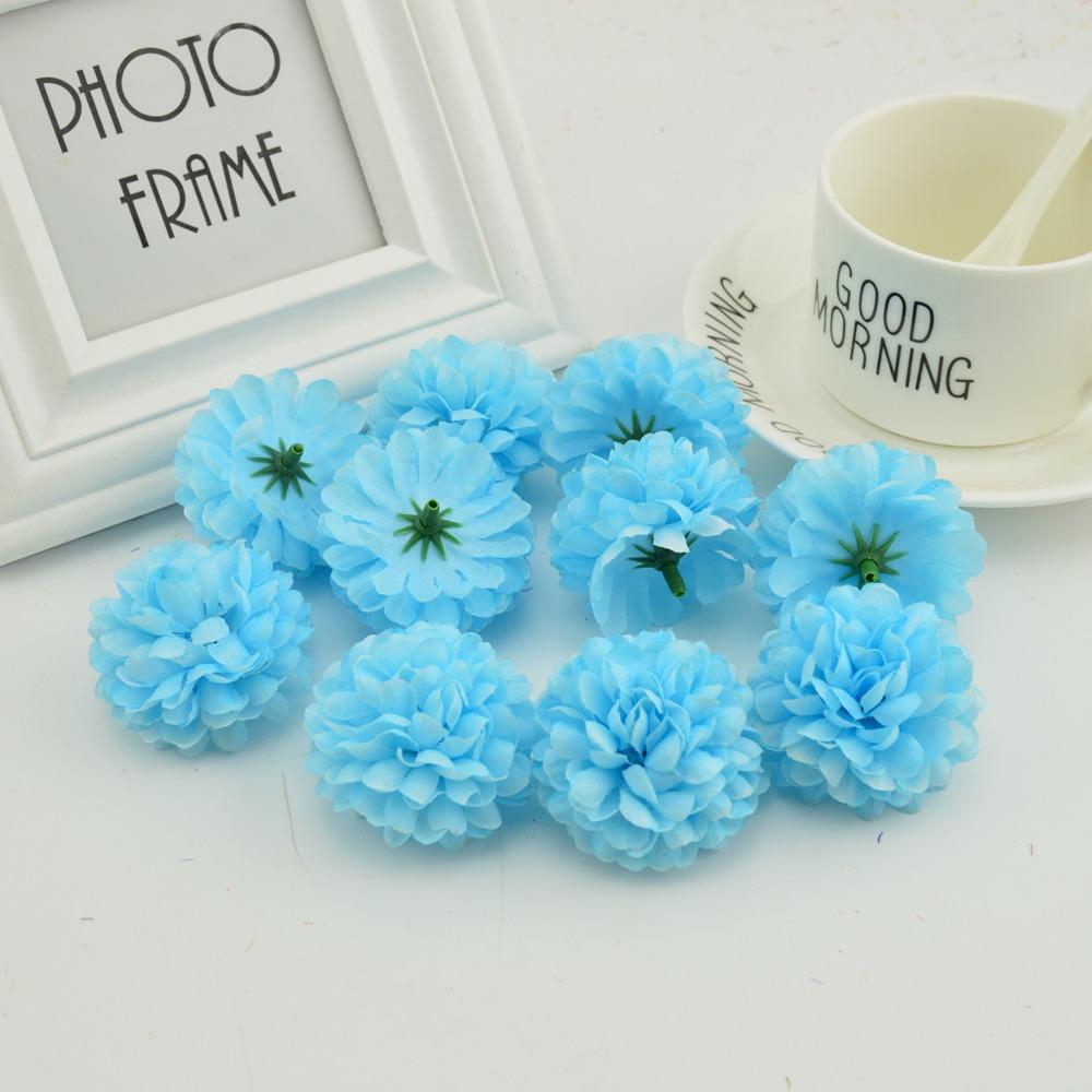 200PCS Artificial Flowers Cheap 5CM Silk Chrysanthemum Heads Home Wedding Decoration Wall Wreath for Christmas Garden Door Fake