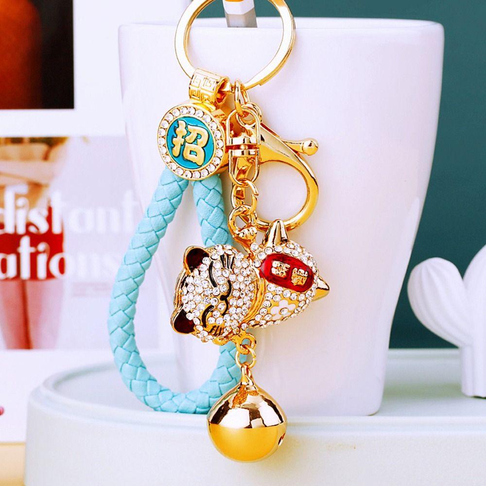 Exquisite Rhinestone Cat Keychain Shiny Women's Bag Pendant Cat Lucky Pendant  New Year Gifts