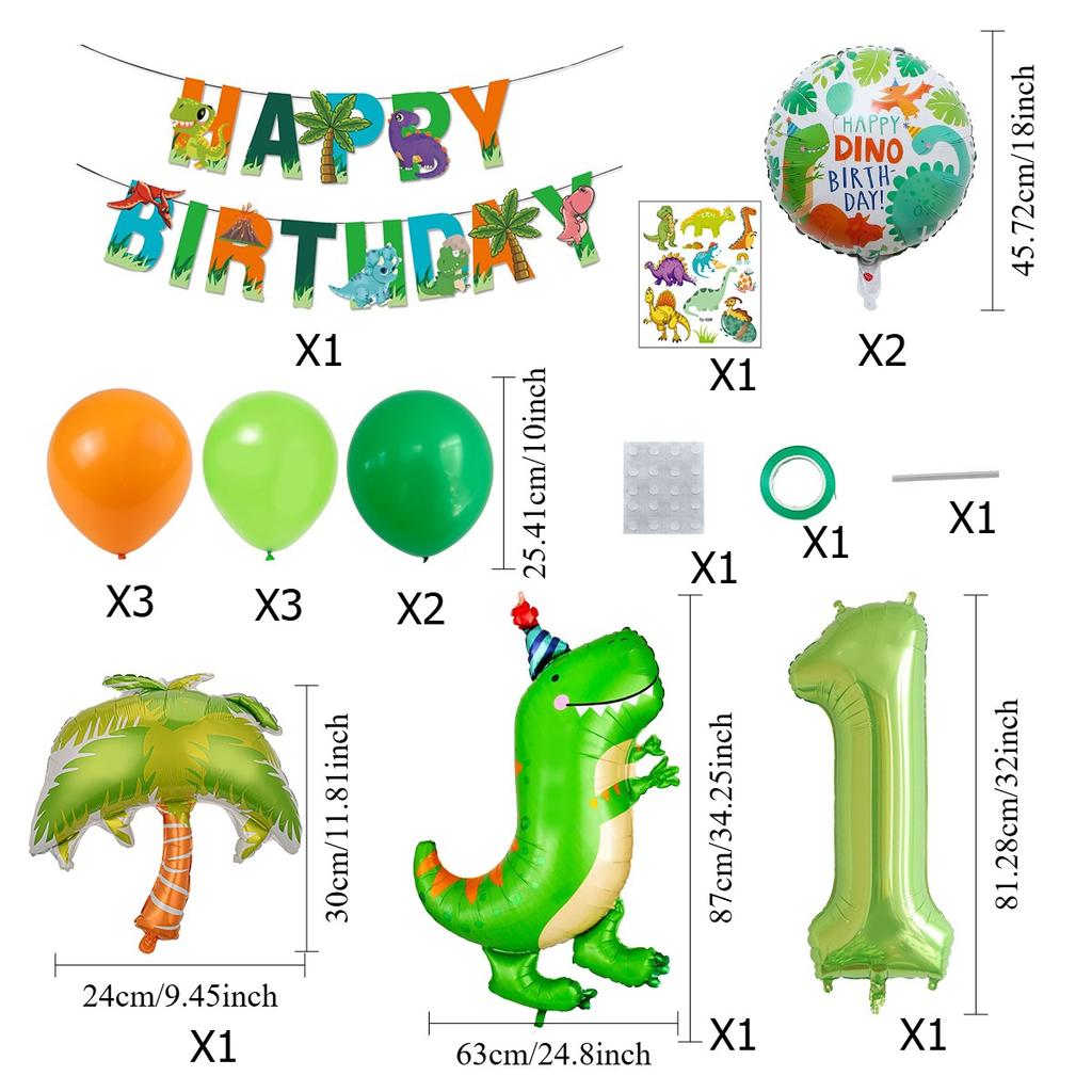 Dinosaur Theme Birthday Flag Green Dinosaur Aluminum Film Balloon Children'S Birthday Party Balloon Decoration