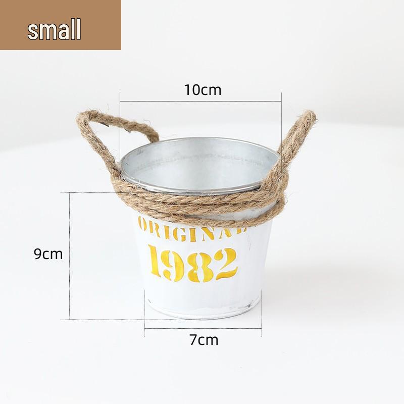Small Retro Distressed Whitewashed Tin Flower Pot for Tabletop or Balcony Decor, Ideal for Succulents and Iron Lettering