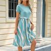 Women's Fashion Round Neck Splicing Printed Short Sleeve Hem Loose Dresses