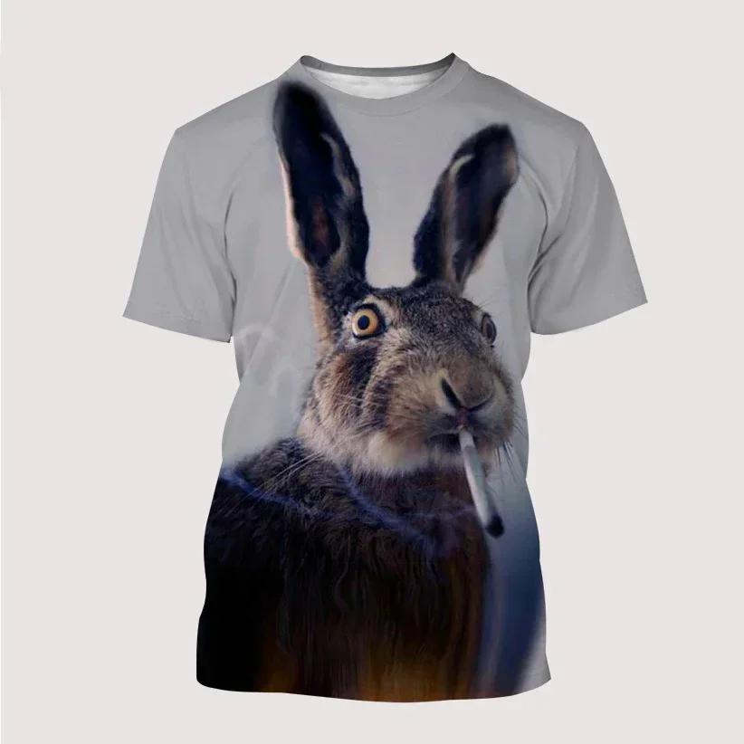 Summer Casual Trends Animal Crew Neck Clothing Fashion Cute Rabbit 3D Printed T-shirt for Men and Women Short Sleeve Big Top T-s