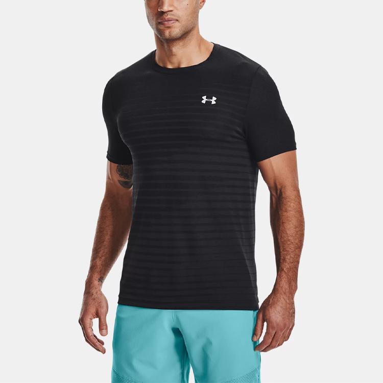 Under Armour Striped Training Short Sleeve T-Shirt Men tops Black 1361133-001