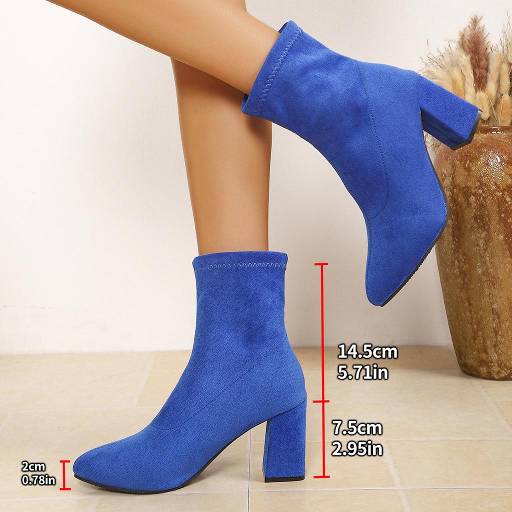 Suede thick heel short boots women's autumn and winter new large size elastic thin boots pointed high heel boots fashion socks boots
