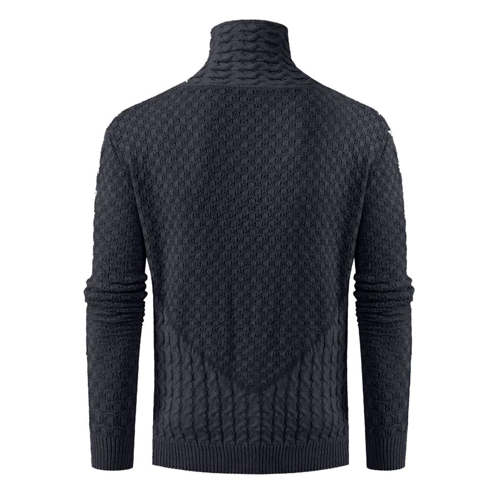 Men's Knitted Pullover Sweater with High Neck Buttoned Collar Textured Pattern Long Sleeve Casual Fit Winter Warm Jumper