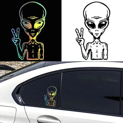 9.2X15.4CM Exquisite Autoaufkleber Vinyl Aufkleber Cartoon Alien Friedenszeichen Interessante Autodekoration
