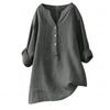 Camicia estiva taglie forti tinta unita casual in cotone e lino, camicetta vintage con tasca, abbigliamento da donna