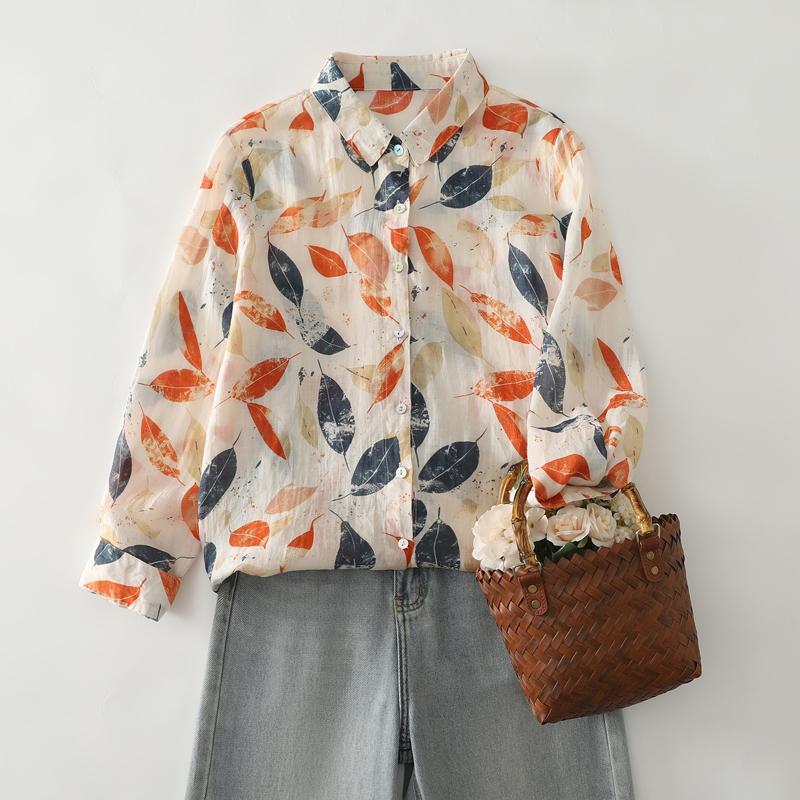 Dimanaf 2025 Casual Blouse Women Long Sleeve Linen Vintage Blouses Shirts Thin Tops Tees Loose Floral Tees
