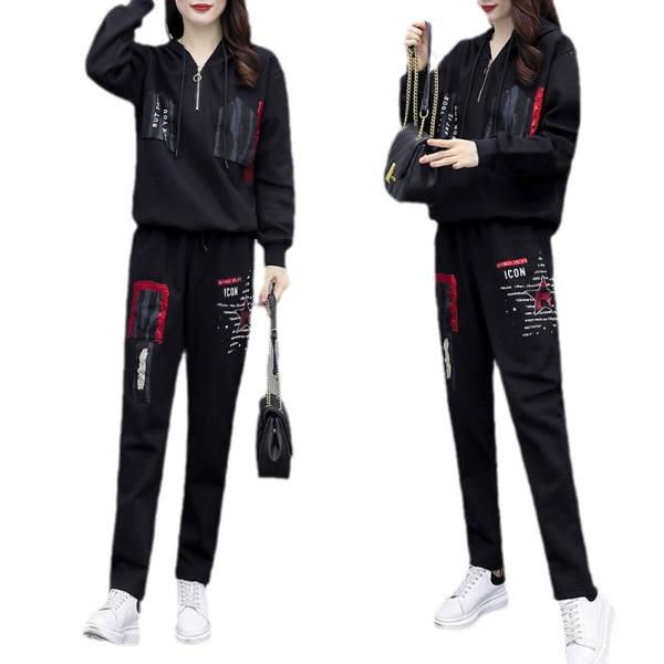 Women's 2025 Autumn/Winter Fleece-Lined Loose Sportswear Set: Long-Sleeve Sweatshirt & Trendy Long Pants.
