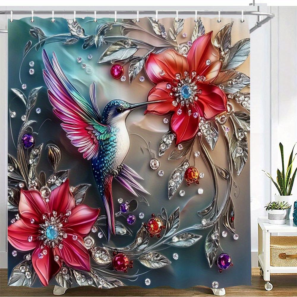 

Colorful Hummingbird & Gemstone Flower Waterproof Shower Curtain - Elegant Design for a Luxurious Bathroom Décor W90XH180cm