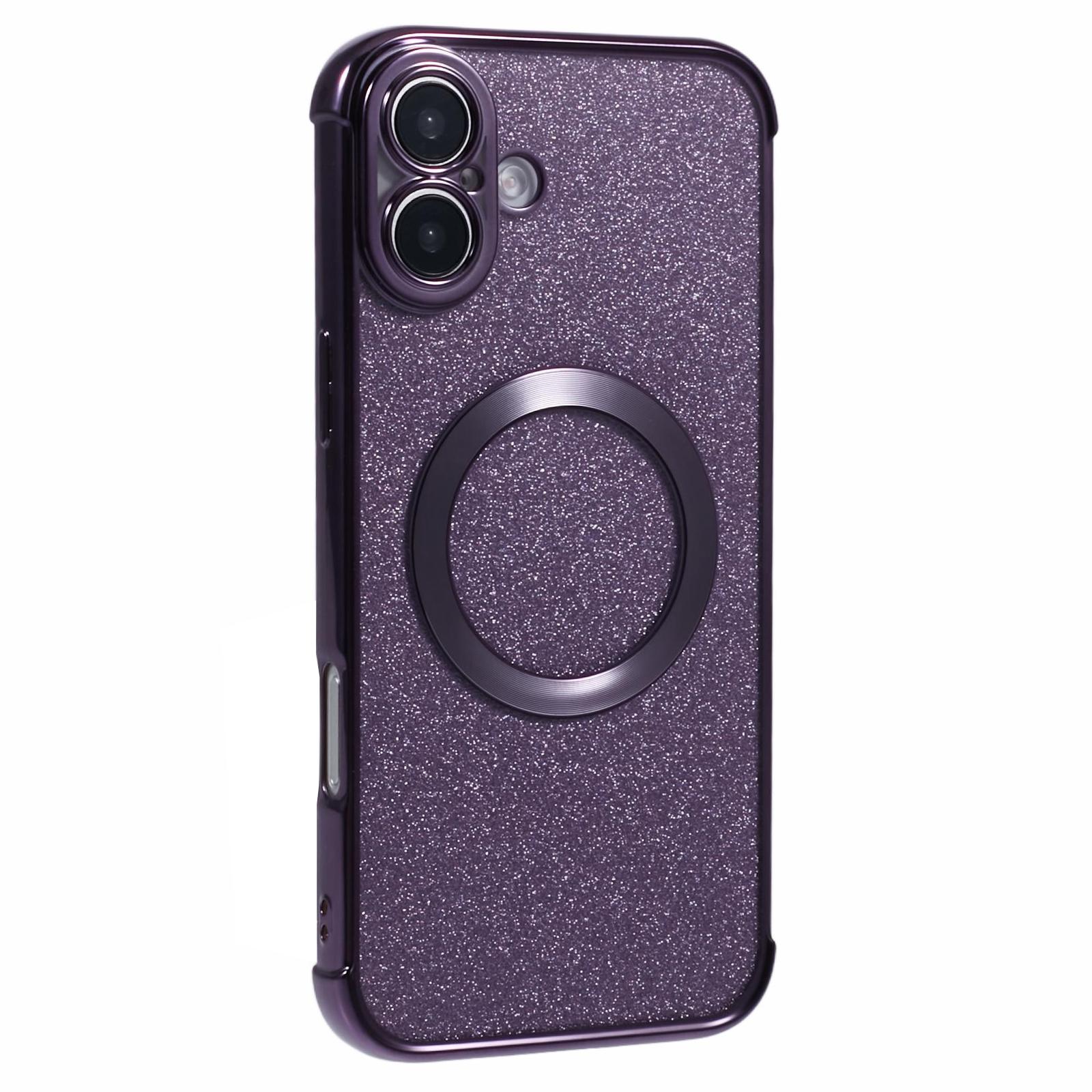 

For iPhone 16 Case Electroplating Glitter TPU Clear Phone Cover Compatible with MagSafe Dark Purple