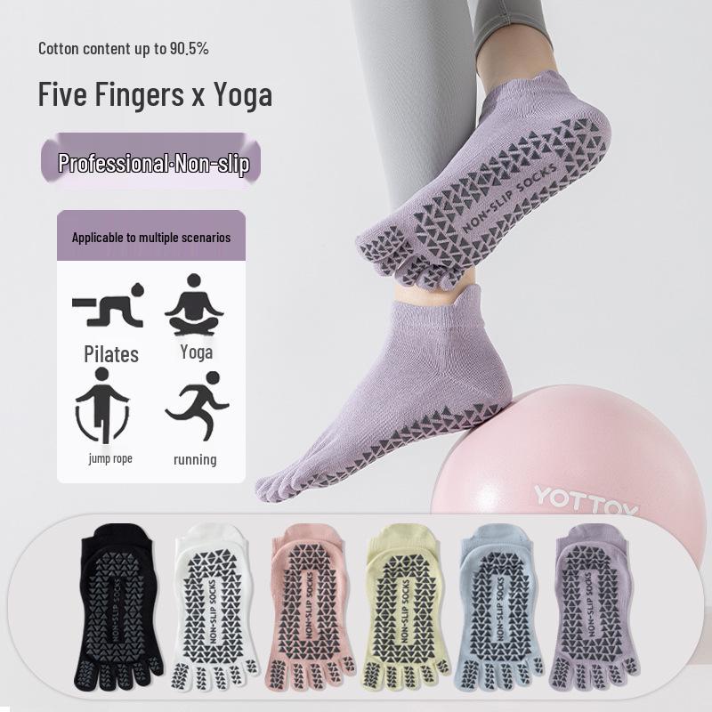 Women's Non-Slip Cotton Yoga Toe Socks for Pilates, Fitness, and Indoor Sports