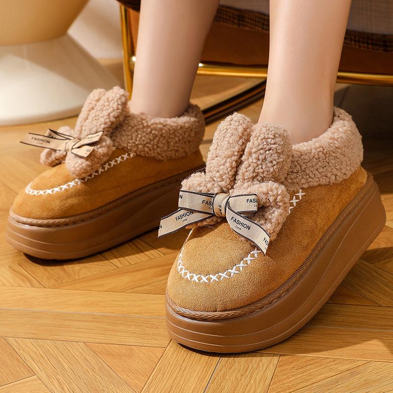 Women's Plus Size Snow Boots Short Tube Sponge Cake Thick Heel Bow Cotton Boot Waterproof Shoes 36-41