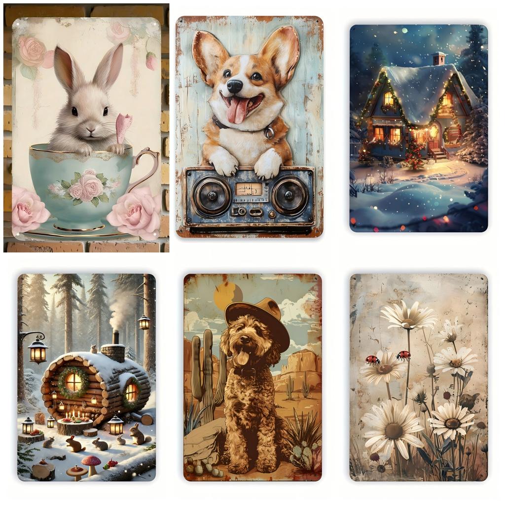 2D Flat Retro Iron Tin Art Crafted from Solid Material with Vintage Design Suitable for Room Decor