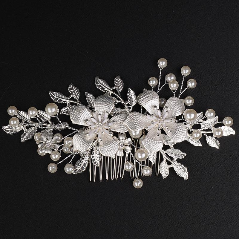 Handmade Floral Pearl Bridal Hair Combs Gold Leaf Wedding Hair Jewelry for Women Party Hair Accessories Vintage Brides Headpiece