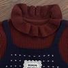 Girls' Autumn/Winter Faux Two-Piece Sweet Knit Sweater with Small Lapel