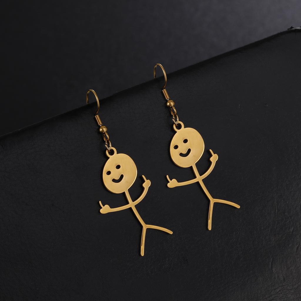 Hip Hop Doodle Earrings Stainless Steel Women Trendy Middle Finger Stickman Dangle Earrings Jewelry Gift