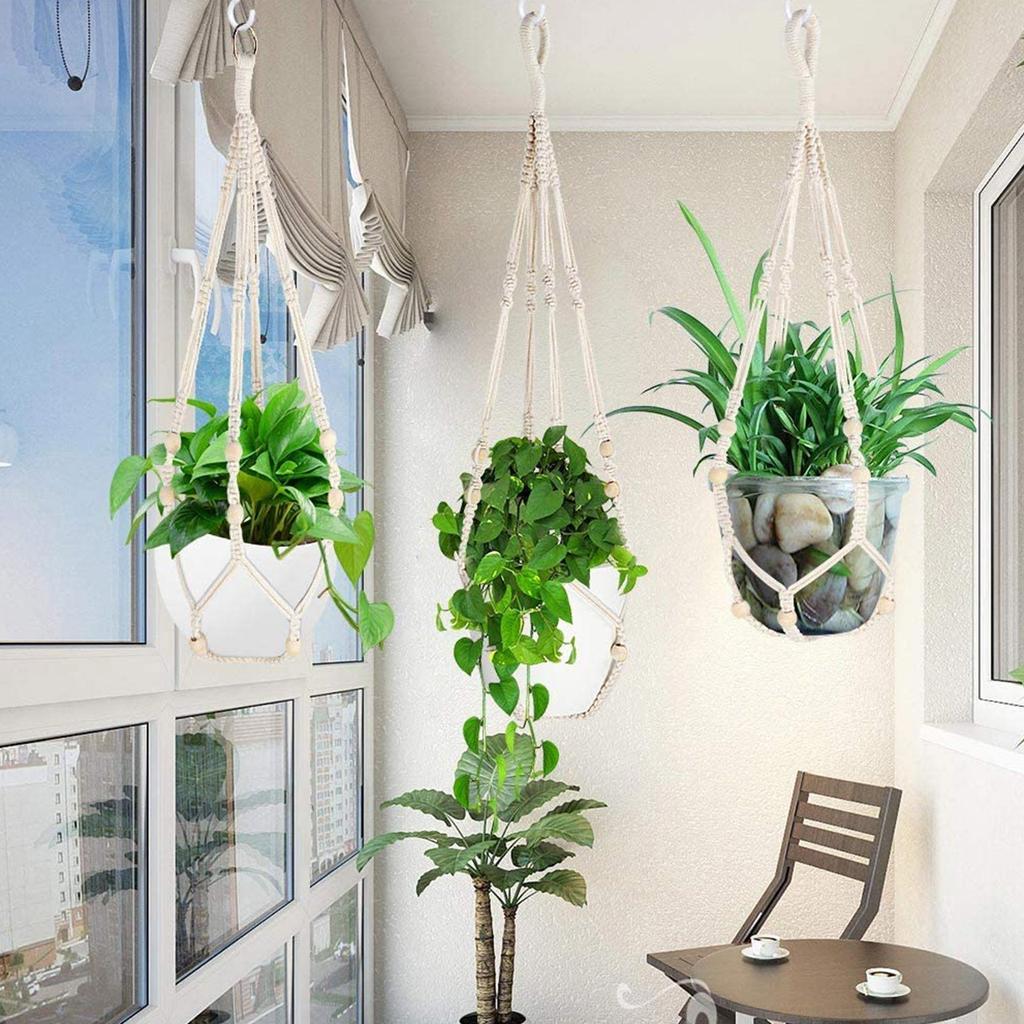 Plant Hangers Indoor Hanging Planter Basket With Wood Beads Decorative