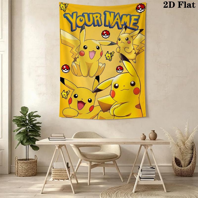 Custom Name pokemon Wall Tapestry Aesthetic Wall Hanging Printed Fabric Blanket Decorative Tapestries for Bedroom Living Room Home Decor