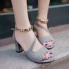 Spring Summer Sexy Fish Mouth Hollow Roman Sandals Thick with Word with Beaded High Heels Female Summer Sexy Female Sandals