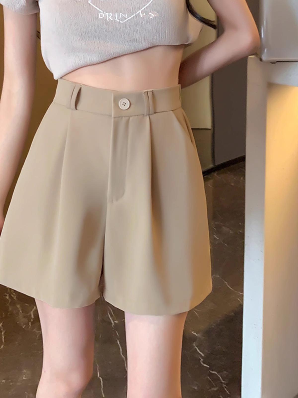 

Женские шорты А-силуэта с высокой талией, весна 2024 года — модные, свободные, утягивающие, повседневные широкие брюки M абрикосовый