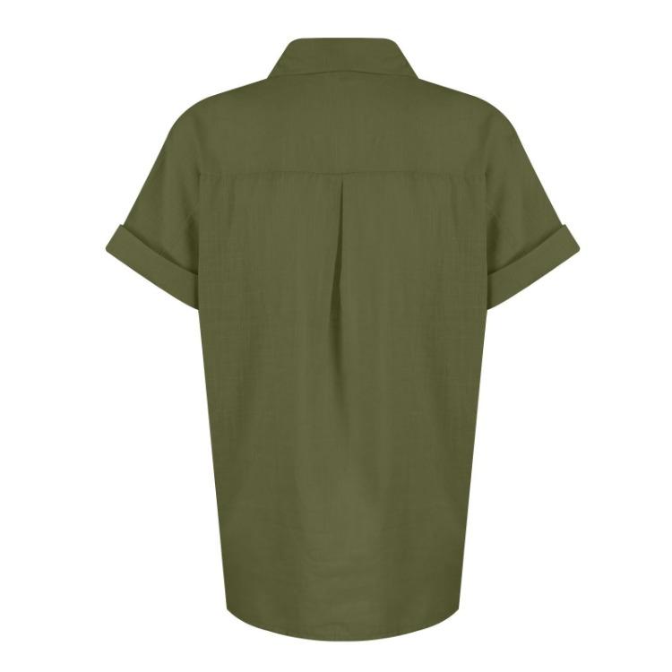 Casual Loose Women Shirt Short Sleeve Lapel Button Down Top With Pocket Tshirt Fashion Color