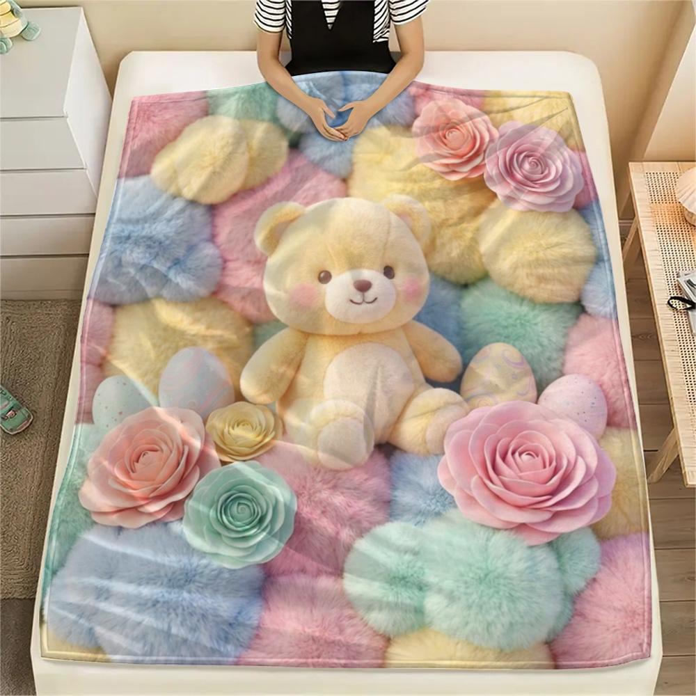1Pc Butter Bear Print Flannel Blanket, High Quality Comfortable for All Seasons, Home Decor, Warmth and Comfort, Perfect for Christmas Gifts