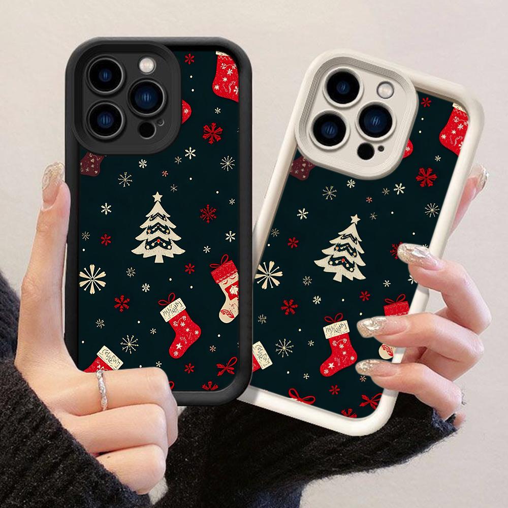 JT166 Christmas Tree Stocking Gifts for iPhone 17 16 15 Pro Max Samsung S26 S25 Ultra A17 A16 A07 A56 Xiaomi 15T Redmi 15c 14C Note 14 Soft TPU Case