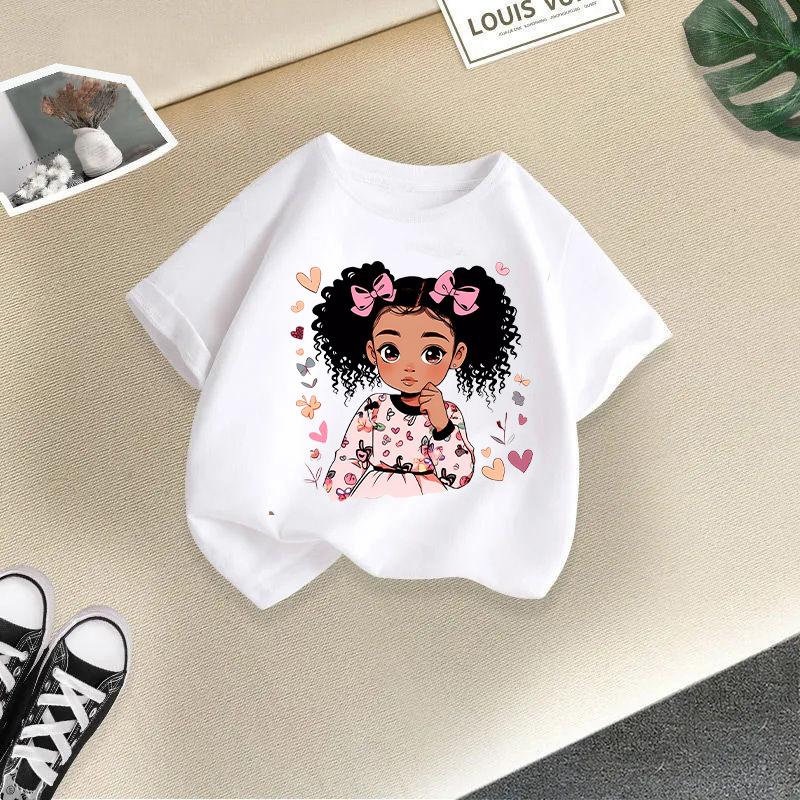 Kid T Shirt Cute Girl Printed T-shirt Round-neck Short-sleeve T-shirt Kids 100% Cotton Clothes 2-13Y