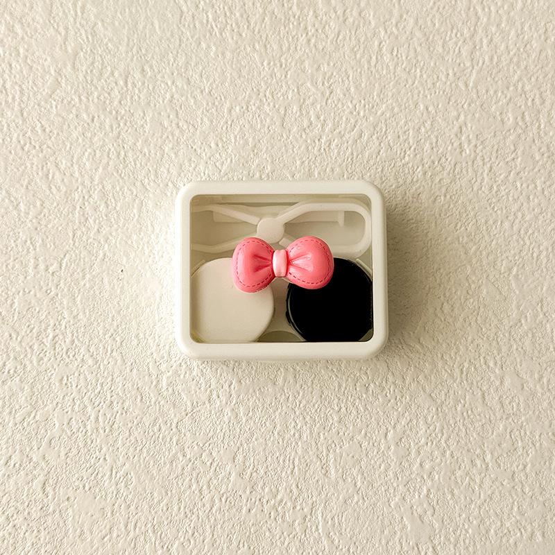 Candy Color Contact Lenses Box Cute Bow Portable Contact Lens Case with Tweezer Suction Stick Set for Travel Kit Holder