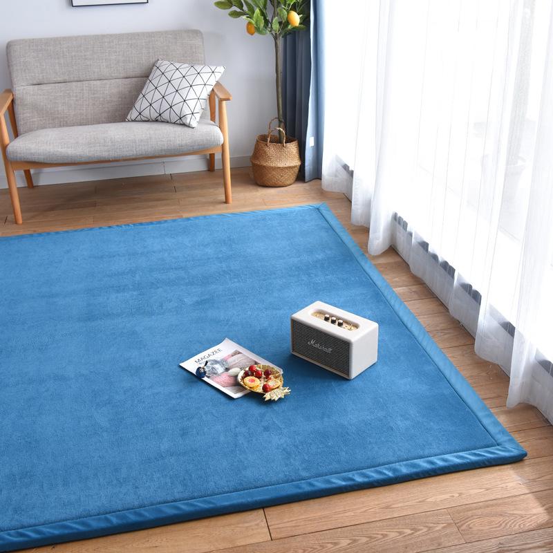 Deep Blue Tatami Floor Mat: 2cm Thick Coral Fleece, 3m X 2m