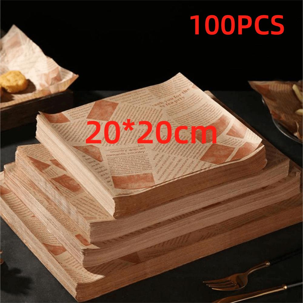100Pcs Old Newspaper Style Oil-Proof Paper Safe Material Food Wrapping Fried Food Paper Burger Wrapping Paper Fryer Use