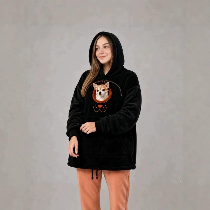 2026 Solid Color Hooded Pet Loose Fit Pullover Sweatshirt Unisex Casual Top