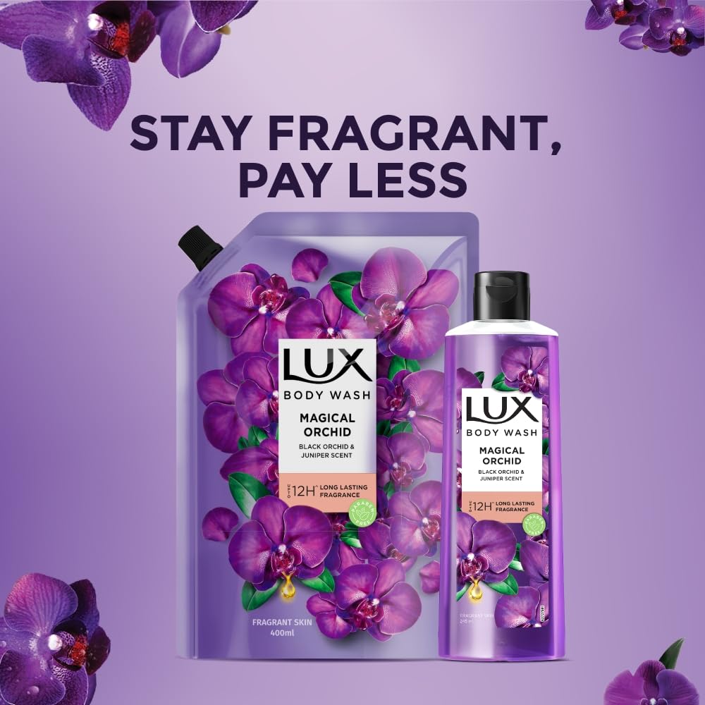 Lux Black Orchid Juniper Oil Bodywash Refill Pack 400ml Soft Glowing Skin Long-Lasting Fragrance Paraben Free