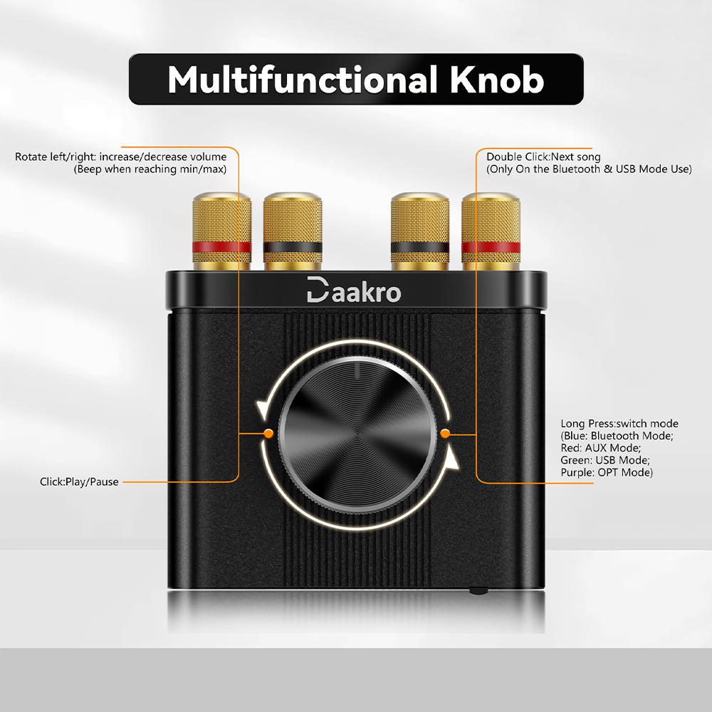 Bluetooth 5.0 Mini Amplifier Hi-Fi Stereo Dual Channel Home Audio TPA3116 Chip Support AUX Power Amplifier 50+50W U.S. Plugs